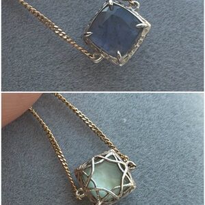 Agete K10 + Silver Reversible Iolite/Shell/Prehnite Chain Ring